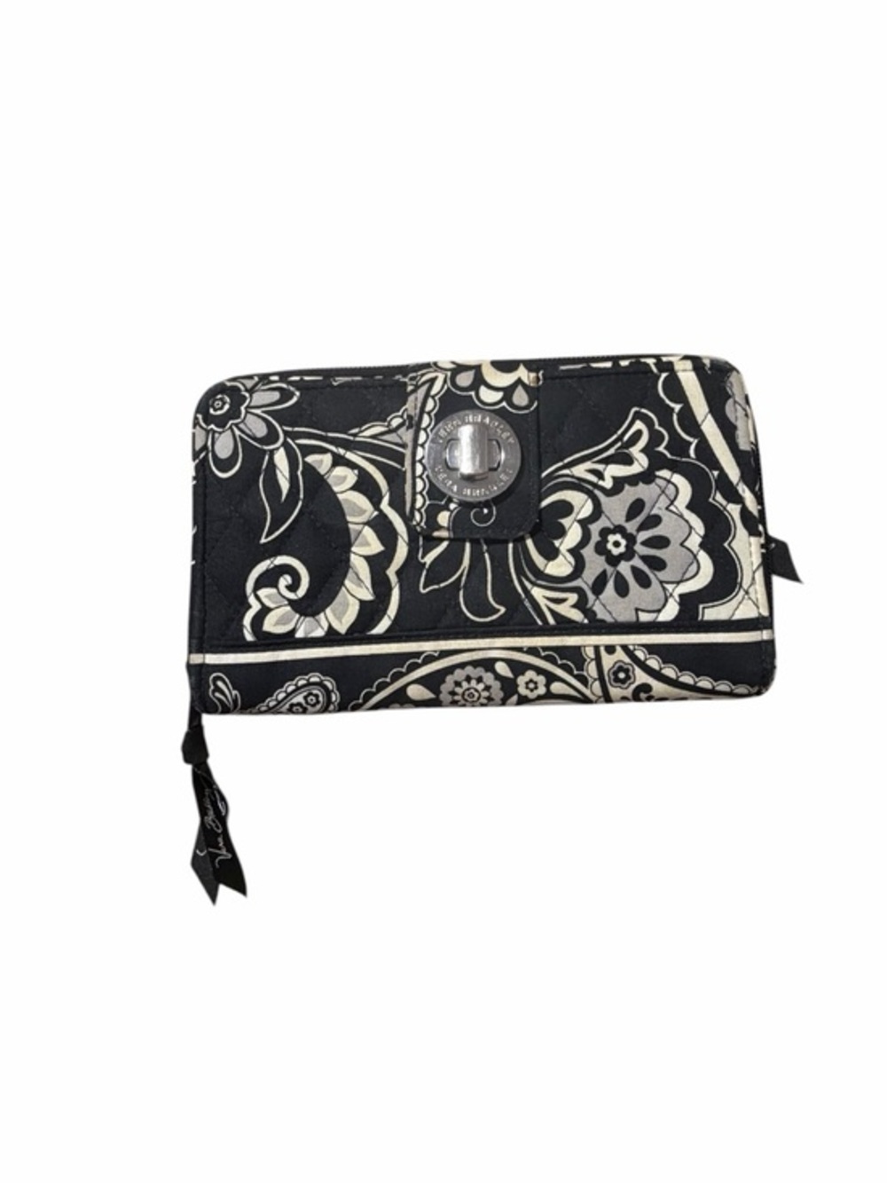 Vera Bradley Black and Cream Floral Quilted Zip Wallet